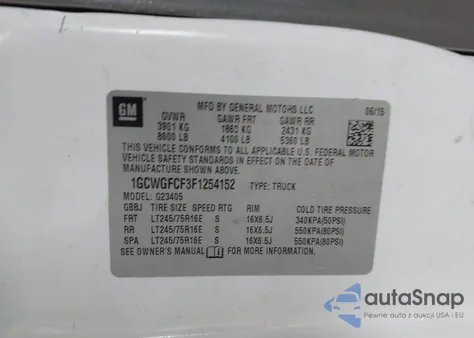 2015 Chevrolet Express 2500 Work Van from USA, damaged, VIN 1GCWGFCF3F1254152